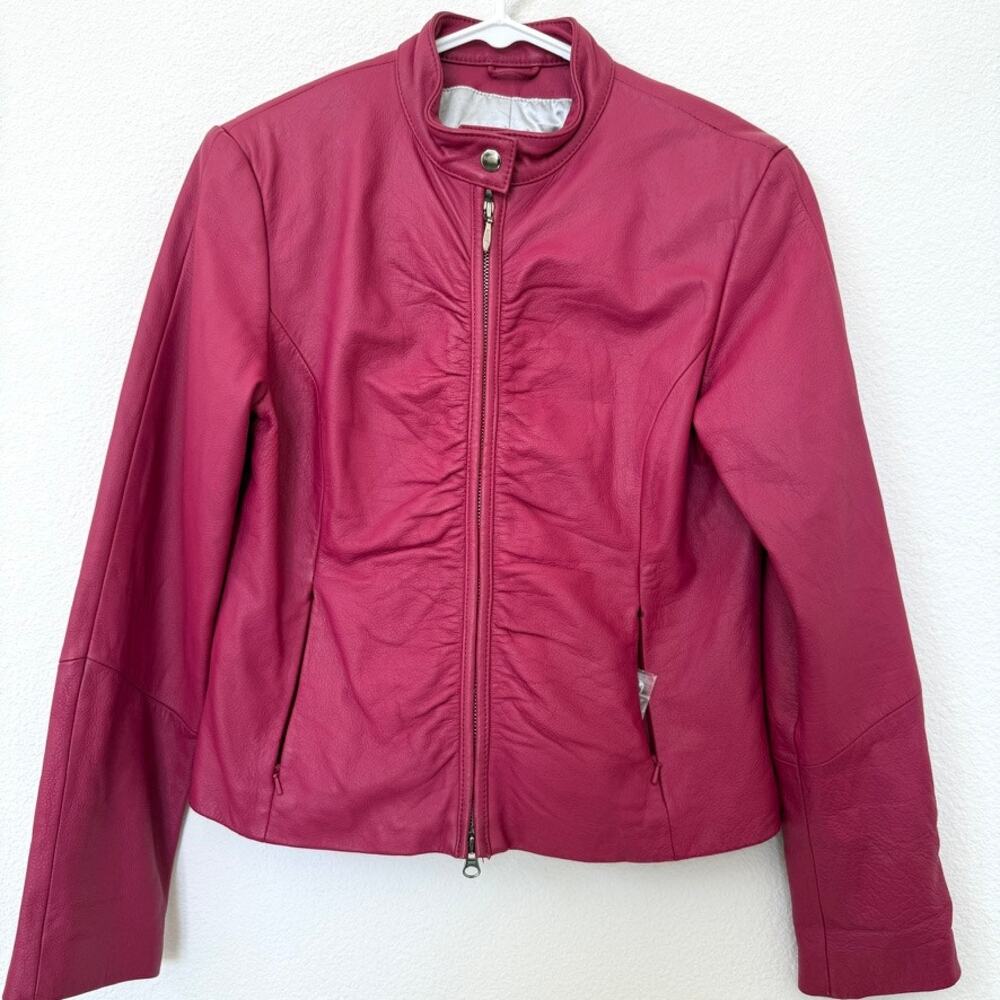 Wilsons Leather‎ Maxima Genuine Leather Jacket Berry Red Moto Style M
